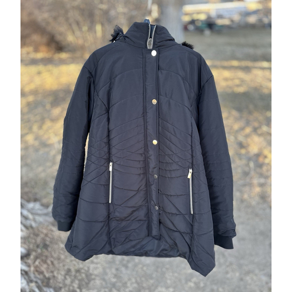 Catherines Womens 2X Winter Coat Removable Hood Black Long Parka Pockets NWOT - Picture 3 of 17